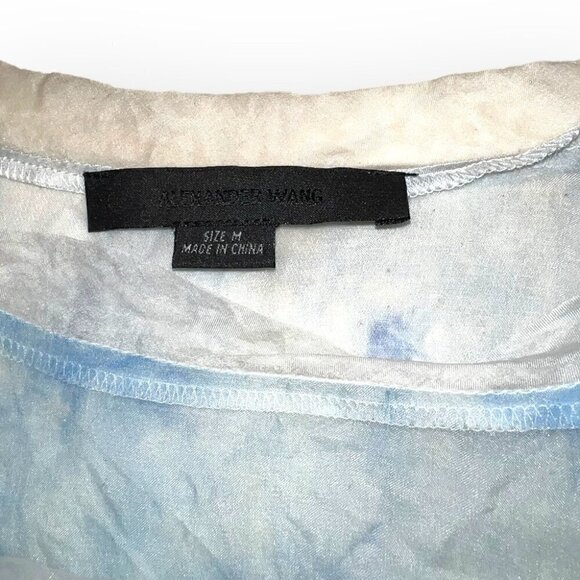 Alexander Wang blue tie dye 100% tencel silk mesh crewneck short sleeve top Med - Picture 4 of 5